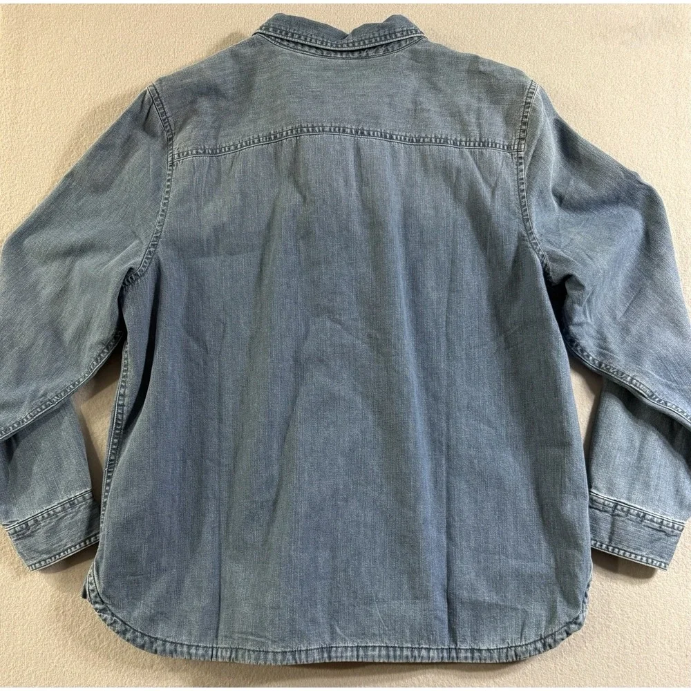 LL Bean Womens XL Heritage Washed Button Up Denim Shirt Plaid Lined Shacket NWT - Picture 6 of 6